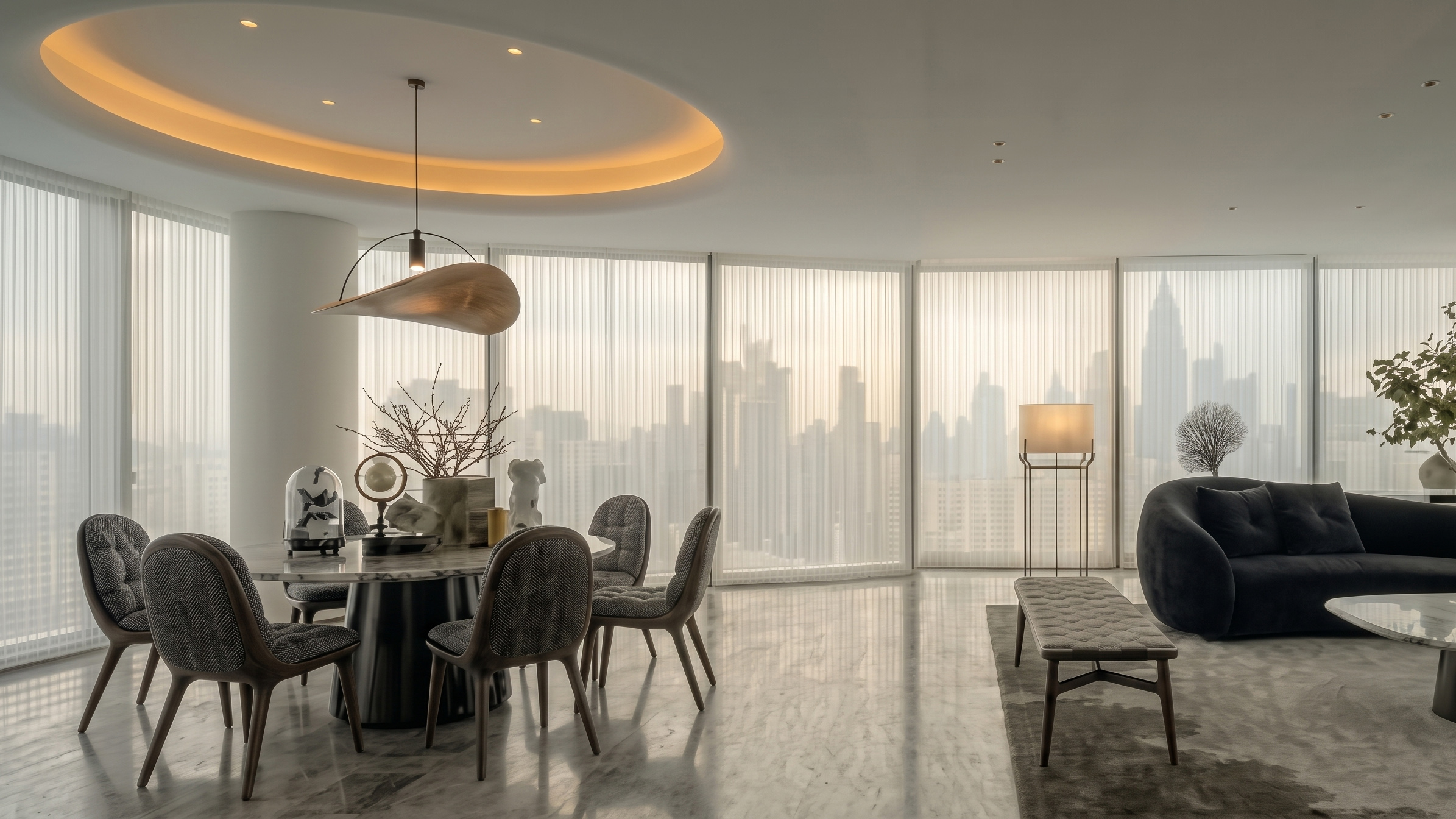 The Symphony of Textures: Elevating Panoramic Living and Dining Spaces BY YINA